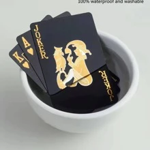 24K金鑽石黑金撲克牌，耐用PVC防水金箔撲克牌，家庭遊戲派對遊戲工具，金色和黑色菱形棋盤遊戲道具 - 黑色 - 查看 4