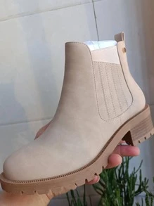 2023 Hàng mới đến Của phụ nữ Giày ống Với Đàn hồi Dây thắt lưng , Đối với Mùa thu Và Mùa Đông - Màu be - Xem 5