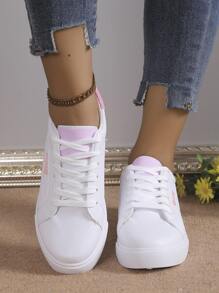 Zapatillas de skateboard blancas para mujer, modelo Primavera 2025, de moda, versátiles, transpirables y casuales, de estilo coreano tipo campus. [Este producto corre un poco pequeño, se recomienda pedir una talla talla grande grande]