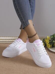 Zapatillas de skateboard blancas para mujer, modelo Primavera 2025, de moda, versátiles, transpirables y casuales, de estilo coreano tipo campus. [Este producto corre un poco pequeño, se recomienda pedir una talla talla grande grande]