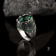 Cross-border Artistic Vintage Inlaid Rhinestone Ring, Fashionable Men's Ring - Green - View 2