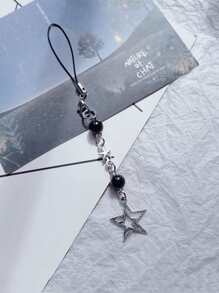 Llavero De Estrella Perlada Para El Teléfono - Blanco y Negro - Ver 1