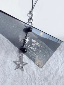 Llavero De Estrella Perlada Para El Teléfono - Blanco y Negro - Ver 4