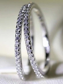 925純銀極簡風格單排鑽戒,時尚獨特微嵌入式尾戒或連指環戒,適合女性 - 白色 - 查看 3