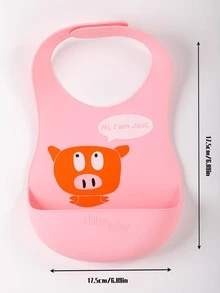 1pc Cute Pig Pattern Waterproof Washable Baby Silicone Bib - Pink - View 2
