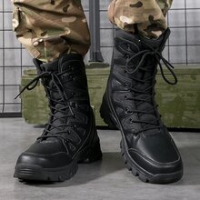 高筒戰術訓練靴戶外登山靴男女不滑防磨野外運動鞋,加大尺碼45-47男士工作靴安全鞋 - 黑色 - 查看 2