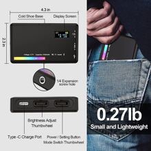 LED RGB 相机 Vlogging 灯全彩输出视频灯套件可调光 2500K-9000K 双色面板灯 CRI 95+ 可充电 3100mAh LED 视频灯柔光箱便携式摄影灯冷靴相机视频灯 CRI95 双色可调光 Vlog 灯适用于 DSLR 相机摄像机 Gopro