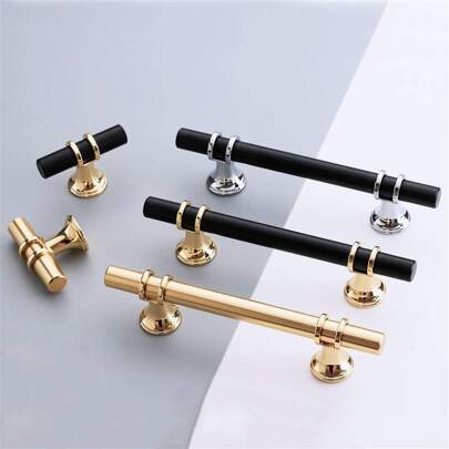 1 PC Modern Black Gold Door Handles Kitchen Cabinet Handles Solid Drawer Knobs Zinc Alloy Base Aluminum Alloy Rod Fashion Furniture Handle Hardware