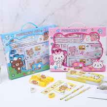 8pcs/set Cartoon Stationery Set Combo Gift Box - Yellow - View 2