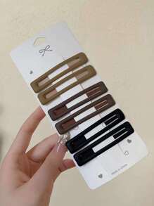 6pcs/Set Girl's Coffee-Colored Minimalistic Matte Hair Clips, Cute Side Clip Hairpin Sweet Headwear Casual Valentine's Day Claw Clips Hair Claws Hair Barrettes, School Stuff, Hair Accessories - Coffee - View 5