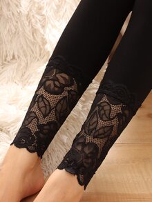 1pc 200d Lace Tights For Women, Tummy Control & Anti-fatigue, Spring And Autumn - Black - View 4