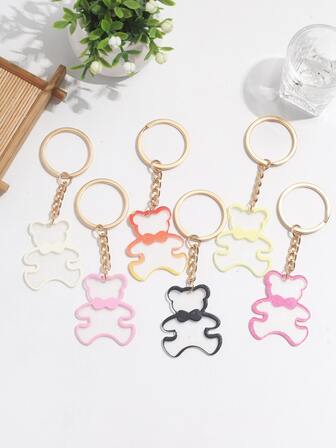 5pcs/set New Style Resin Bear Pendant Keychain Random Color Ombre Design