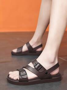 de hombres unicolor Zapatillas , cómodo marrón Chanclas para primavera con verano - Marrón - Ver 2