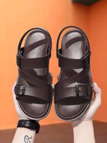 de hombres unicolor Zapatillas , cómodo marrón Chanclas para primavera con verano - Marrón - Ver 4