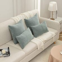 1 Pièce Taie D'oreiller Rayée Bleu Brume & Couverture De Coussin Carré , Canapé Décoratif Moderne, Tissu En Côtelé Doux Et Confortable, À Rayures De Maïs, Idéal Pour La Maison, La Chambre, La Résidence Universitaire