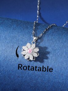 1 Miếng Đúng mốt Thiết kế Rhinestone đầy đủ Dát Có thể xoay Giống cúc Vật rủ xuống Của phụ nữ Vòng cổ xương đòn Trang trí Qủa tặng - Bạc - Xem 2