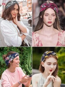 4 chiếc băng đô boho cho nữ, băng đô cài tóc, khăn xếp, băng đô hoa mềm mại cho tóc hàng ngày, yoga, thể thao, thể dục, Halloween - Nhiều màu - Xem 5