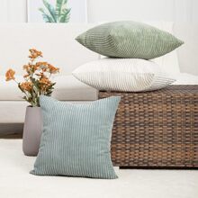 1 Pièce Taie D'oreiller Rayée Bleu Brume & Couverture De Coussin Carré , Canapé Décoratif Moderne, Tissu En Côtelé Doux Et Confortable, À Rayures De Maïs, Idéal Pour La Maison, La Chambre, La Résidence Universitaire