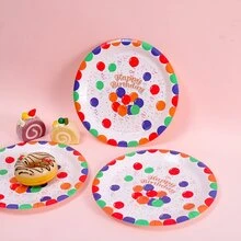 10pcs Happy Birthday Disposable Party Paper Plates With Balloon Design For Children, 9 Inch - Red - View 1