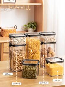 1pc Food Sealed Jars, Transparent Grains Miscellaneous Storage Plastic Jars, Boxes, Snacks, Dry Goods, Tea Storage Jars, Kitchen Supplies - Black - View 2