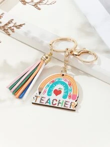 1pc Fashionable Rainbow Alphabet Keychain With Diy Zinc Alloy Letter Shaped Tag And Tassel For Car Key Decoration, Graduation Season & Teacher's Day Special Valentine's Day Car Accessories Bag Charm School Cute Goth Y2k Christmas Gift Ideas