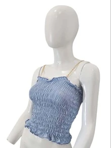 CROP TOP AZUL CELESTE ELASTCO Y TIRANTE DE CADENA - Celeste - Ver 2