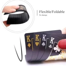 24K金鑽石黑金撲克牌，耐用PVC防水金箔撲克牌，家庭遊戲派對遊戲工具，金色和黑色菱形棋盤遊戲道具 - 黑色 - 查看 8