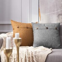 裝飾復古農舍風格三扣亞麻枕頭套，採用特殊扭曲工藝竹紗製成，廣泛適用於客廳、臥室、辦公室、沙發、床、汽車、椅子和凸窗，也可用作禮品這是一個沒有任何填充物枕頭套 - 深灰色 - 查看 5