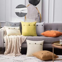 裝飾復古農舍風格三扣亞麻枕頭套，採用特殊扭曲工藝竹紗製成，廣泛適用於客廳、臥室、辦公室、沙發、床、汽車、椅子和凸窗，也可用作禮品這是一個沒有任何填充物枕頭套 - 深灰色 - 查看 6