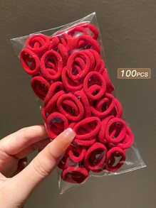 1 包/100 件女士小号多色高弹力发带休闲粉色配饰 - 查看 2