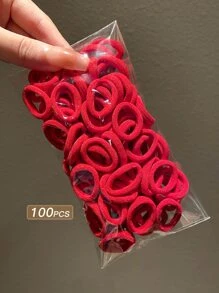 1 包/100 件女士小号多色高弹力发带休闲粉色配饰 - 查看 4