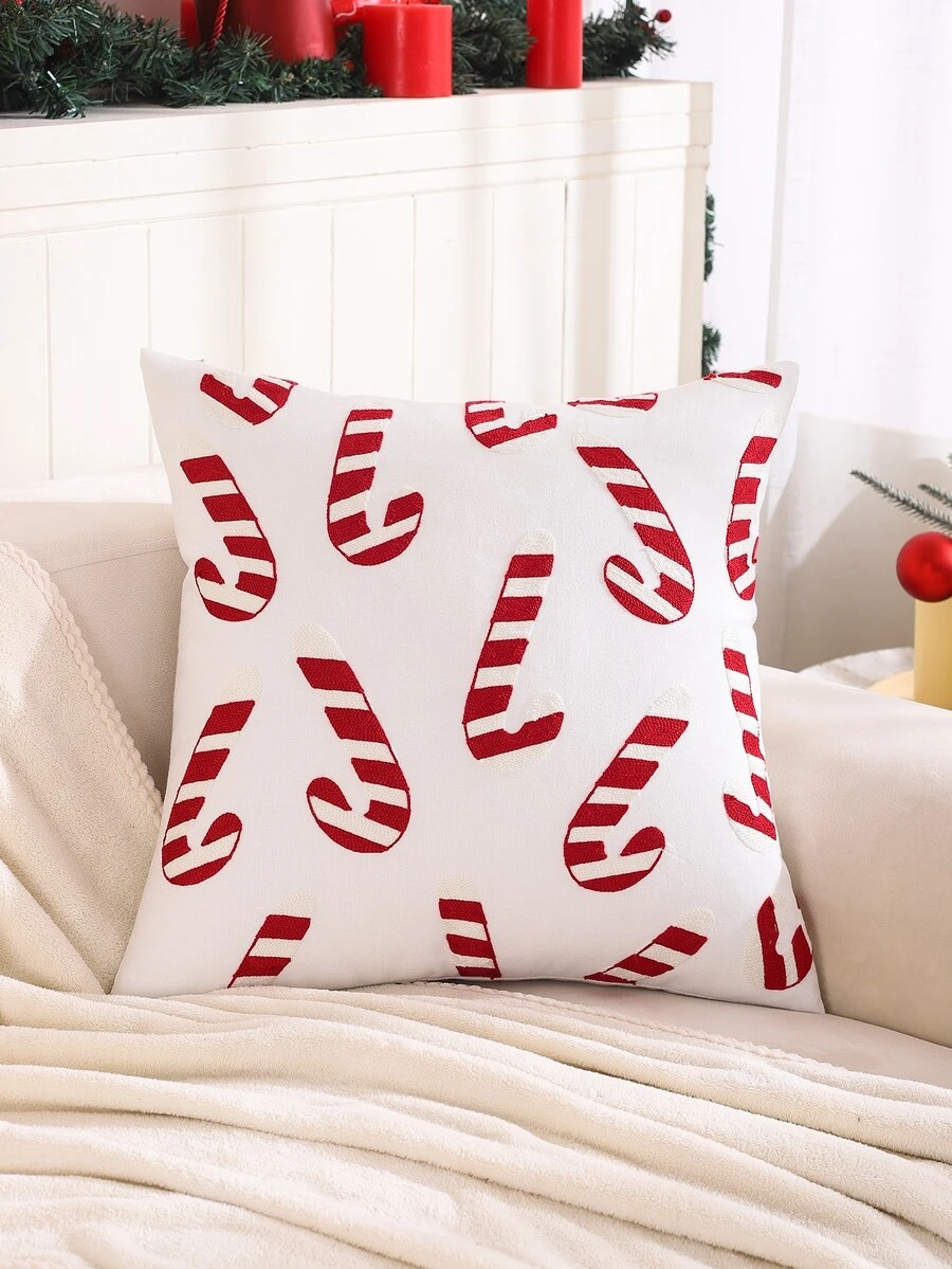 Miater 1入組帆布聖誕糖果刺繡枕套 - 白色 - 查看 1