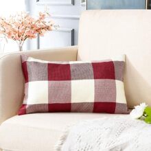 1入組經典格紋亚麻靠枕類套,秋天和冬天客廳沙發墊殼套