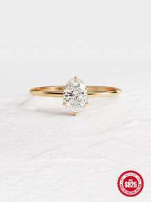 1PC S925 Sterling Silver Luxry Ring For Woman Wedding Jewelry Fine Ring Engagement Bridal Jewelry - gold size 7 - View 4