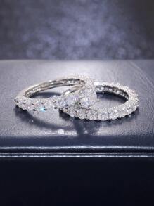 Bộ 2 nhẫn đá Cubic Zirconia lãng mạn, nhẫn cưới, nhẫn đính hôn, nhẫn kỷ niệm, nhẫn dự tiệc dành cho nữ, quà tặng ngày Valentine, quà tặng cho mẹ, quà tặng ngày của mẹ - Bạc - Xem 5