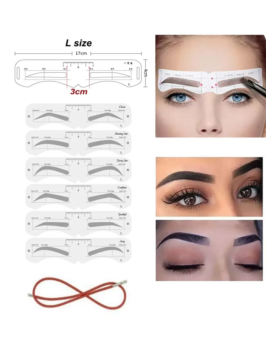 L Size Soft Ruler Eyebrow Stencil Shaper Sticker Eyebrow Shaping Makeup Tools 6 Design / Set