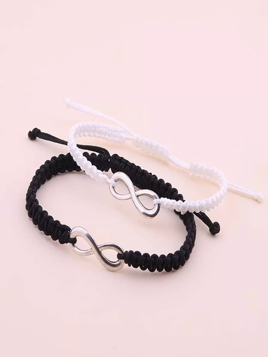 2入組時尚鋅合金編織手鏈帶人像八設計