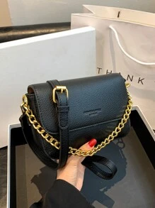 Mini 2023 New Style Fashionable Flap Crossbody Bag With Letter Printed Pattern And Metal Chain Decoration - Black - View 1