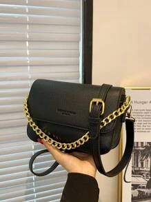 Mini 2023 New Style Fashionable Flap Crossbody Bag With Letter Printed Pattern And Metal Chain Decoration - Black - View 2