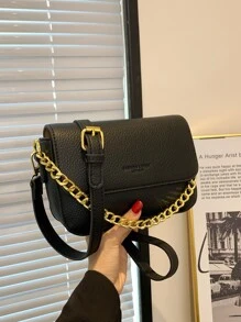 Mini 2023 New Style Fashionable Flap Crossbody Bag With Letter Printed Pattern And Metal Chain Decoration - Black - View 5