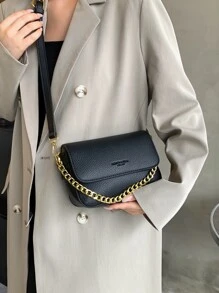 Mini 2023 New Style Fashionable Flap Crossbody Bag With Letter Printed Pattern And Metal Chain Decoration - Black - View 8