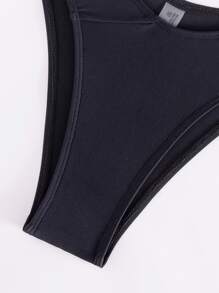 Women's Two Pieces Bikini Set, Crossed, Steel Support, Gathered, Sexy Bikini, Solid Colors Summer Beach - Black - View 4