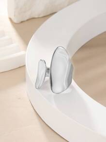 1pc Unique Designed European & American Exaggerated Wide Opening Adjustable Ring - Silver - View 3