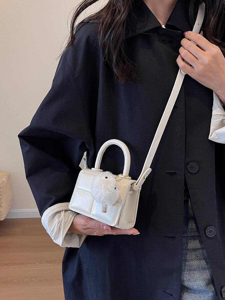 Modische Mini-tasche Mit Klappengriff Und Verstellbarem Schultergurt - Beige - Übersicht 1