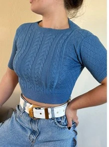 TRICOZHU   BLUSA  FEMININA MODAL  MANGA CURTO LISA - Azul petróleo - Visão 2