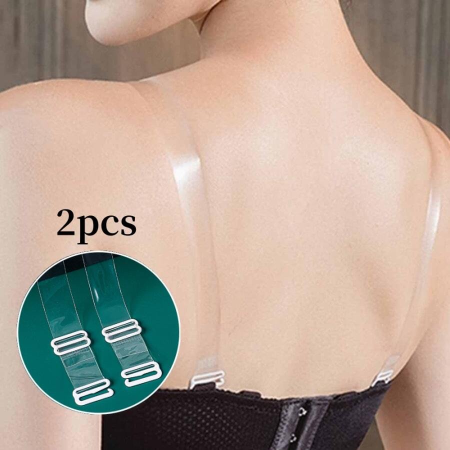 2入組內衣肩帶透明可拆卸矽膠女性彈性腰帶可調節防滑胸墊 - 白色 - 查看 1