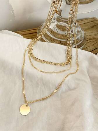 歐美風格時尚多層鍊條女士頸鍊1入