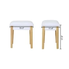 Sold Wood Vanity Table Stool,Dressing Stool for Makeup with PU,White Finish - Apricot - View 7