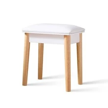 Sold Wood Vanity Table Stool,Dressing Stool for Makeup with PU,White Finish - Apricot - View 5