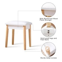 Sold Wood Vanity Table Stool,Dressing Stool for Makeup with PU,White Finish - Apricot - View 6